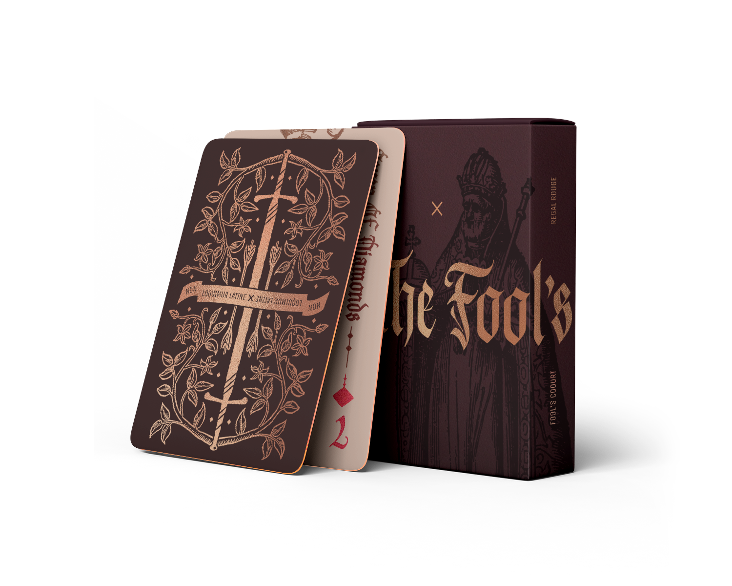 A red deck of cards with medieval styling