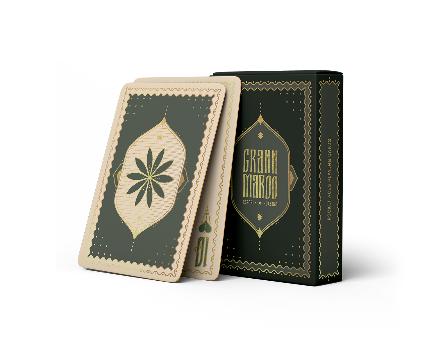 A beautiful 70's inspired deck of cards in a green tuck box