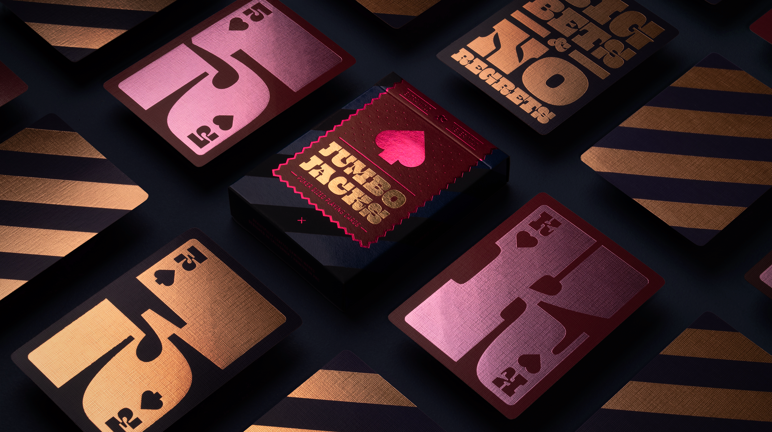 A deck of foiled playing cards with oversized graphics