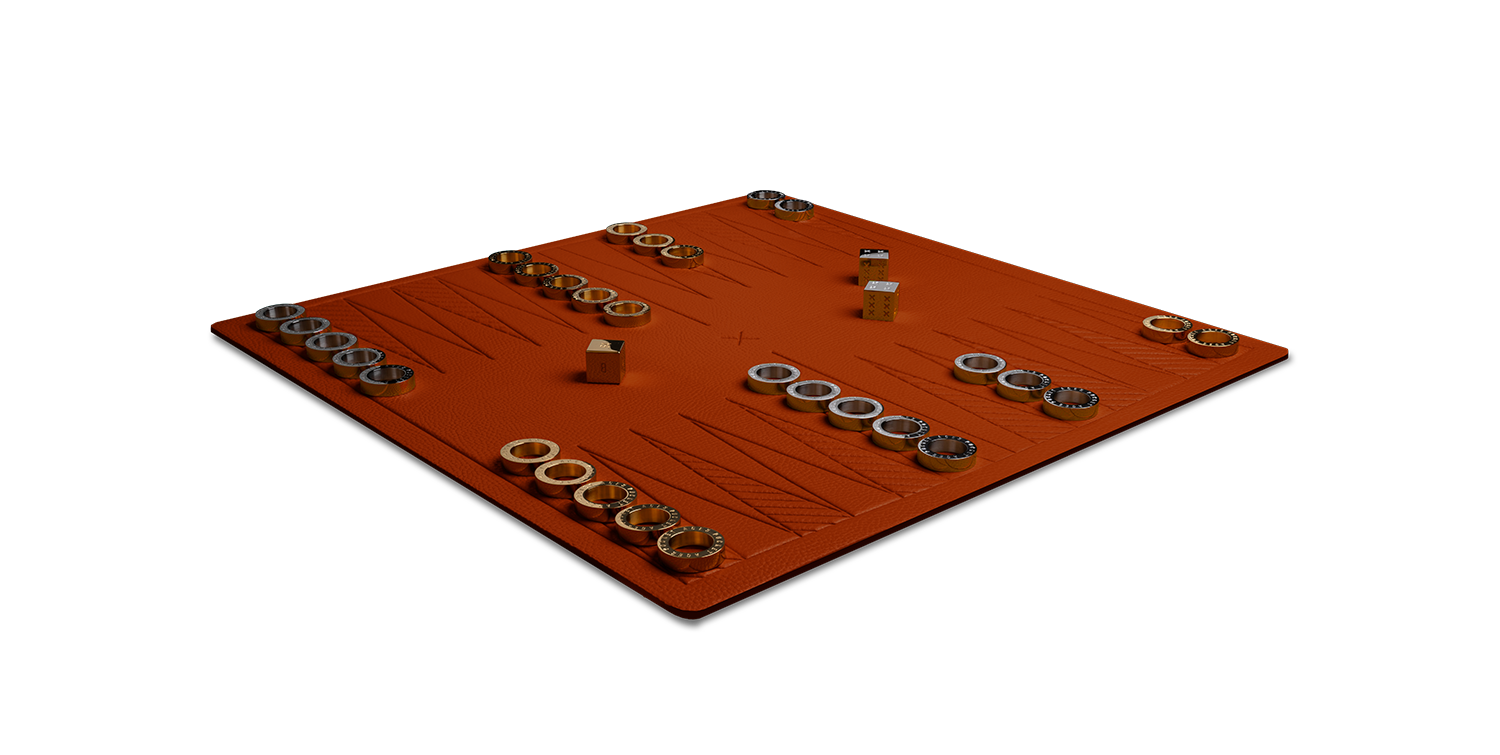 A backgammon set in a lobster color