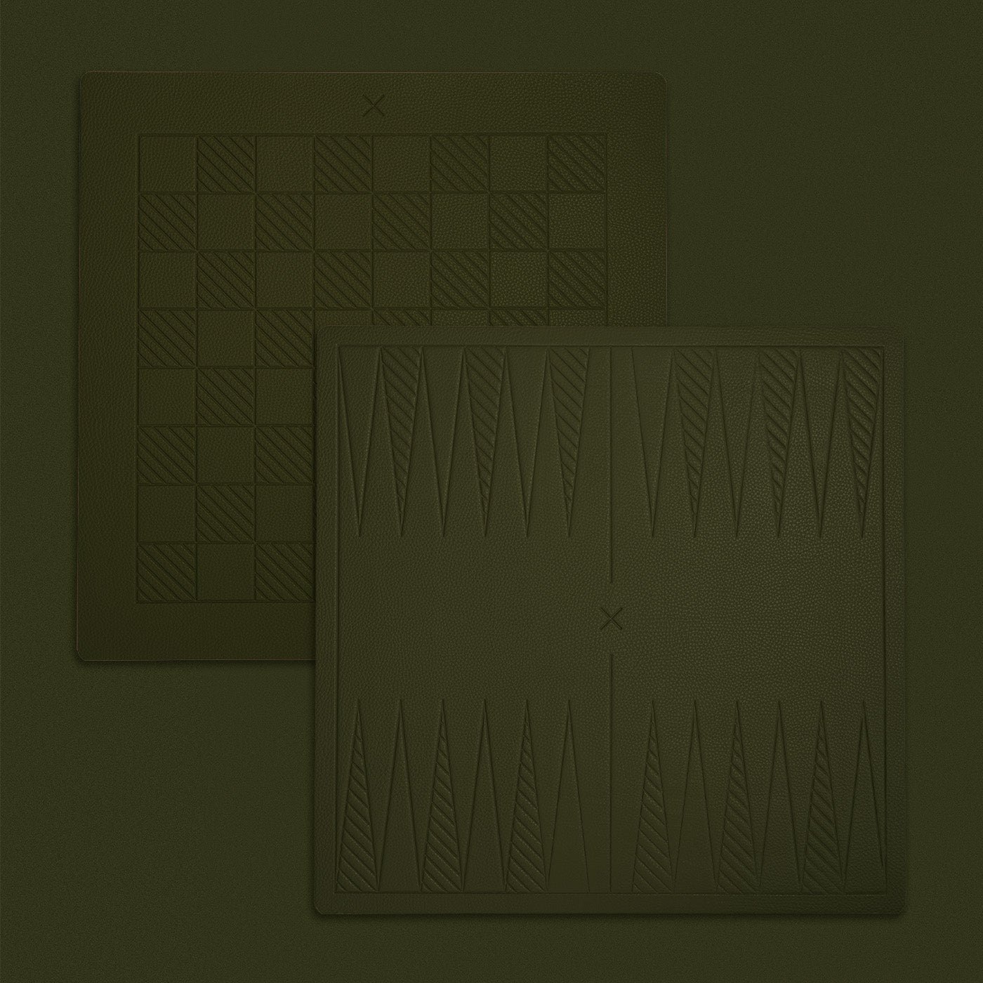 A reversible backgammon and checkers board in an olive color