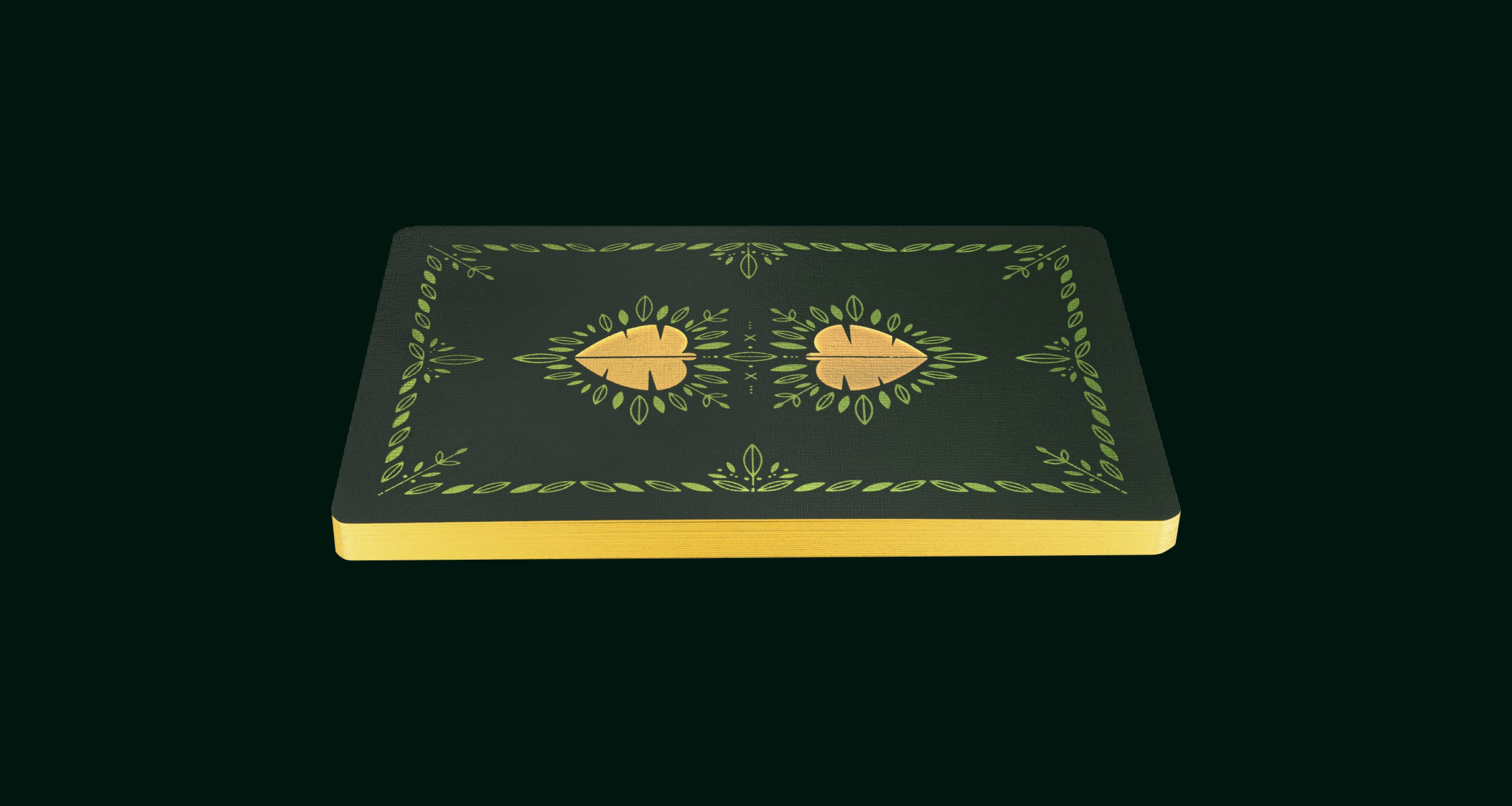 A floating card back on a dark green background