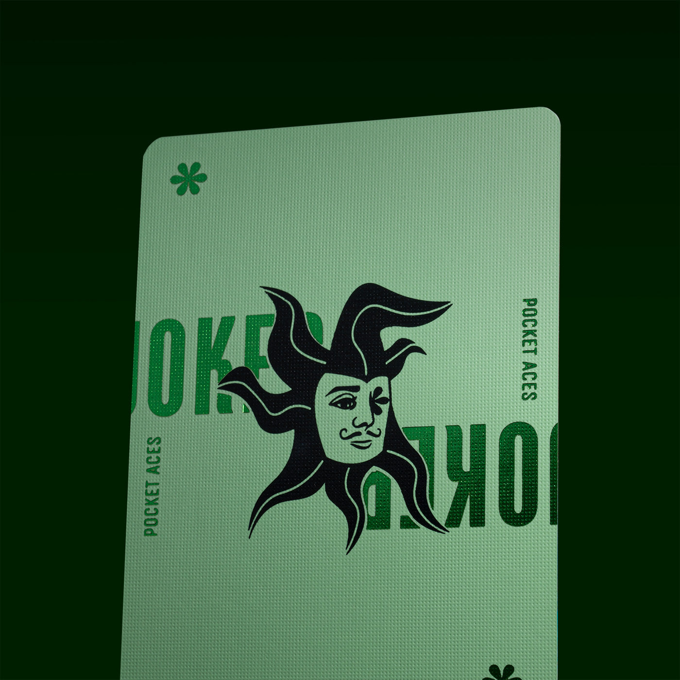A mint green joker card