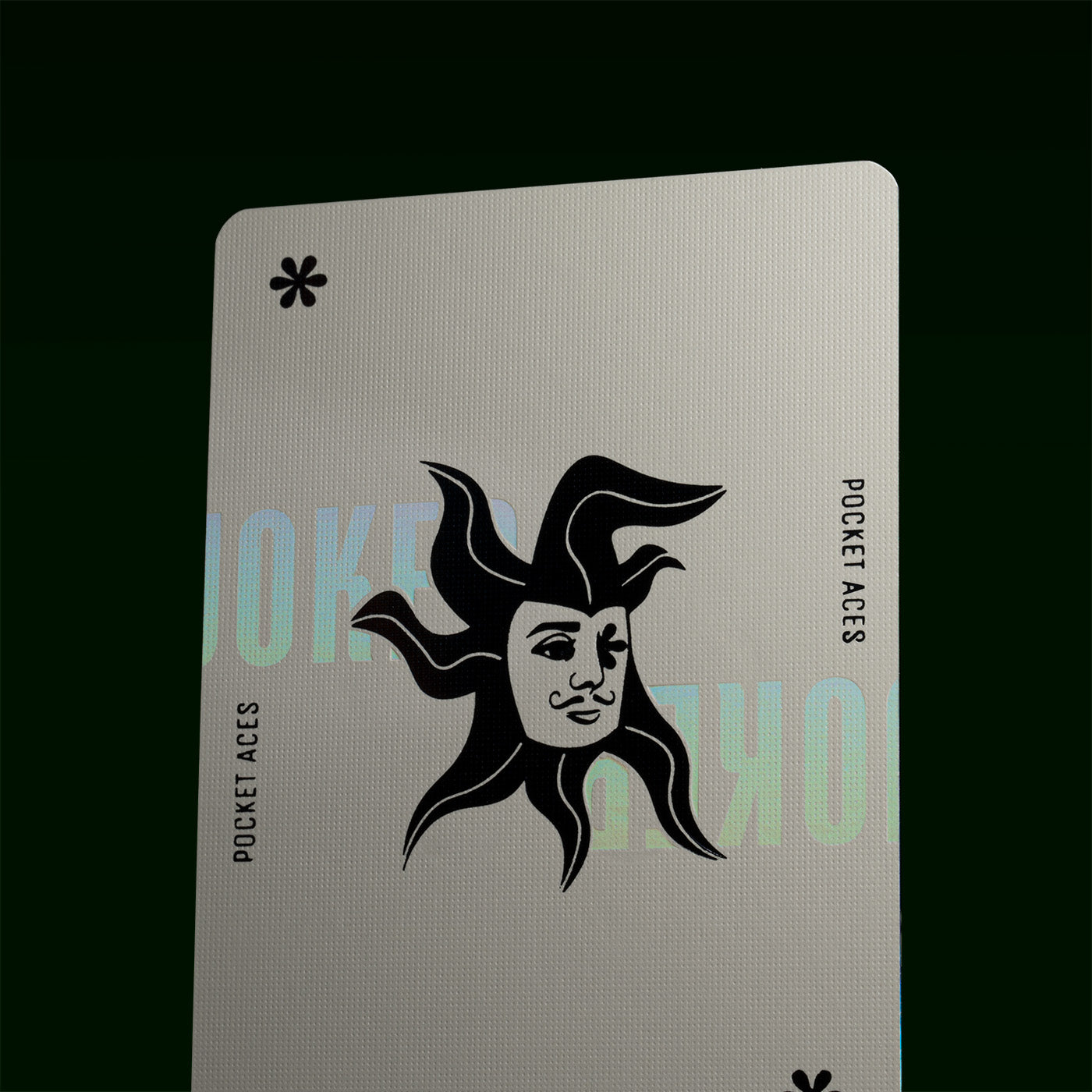 A joker card on a black background