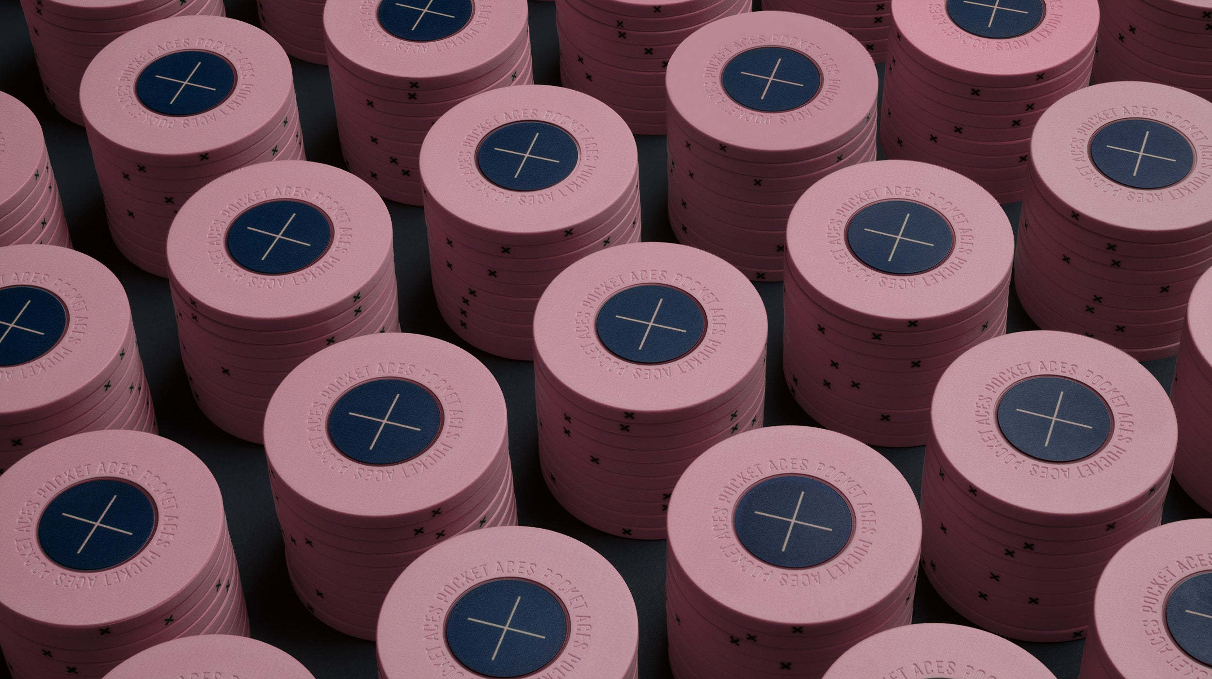 Rows of eraser colored poker chips on a table