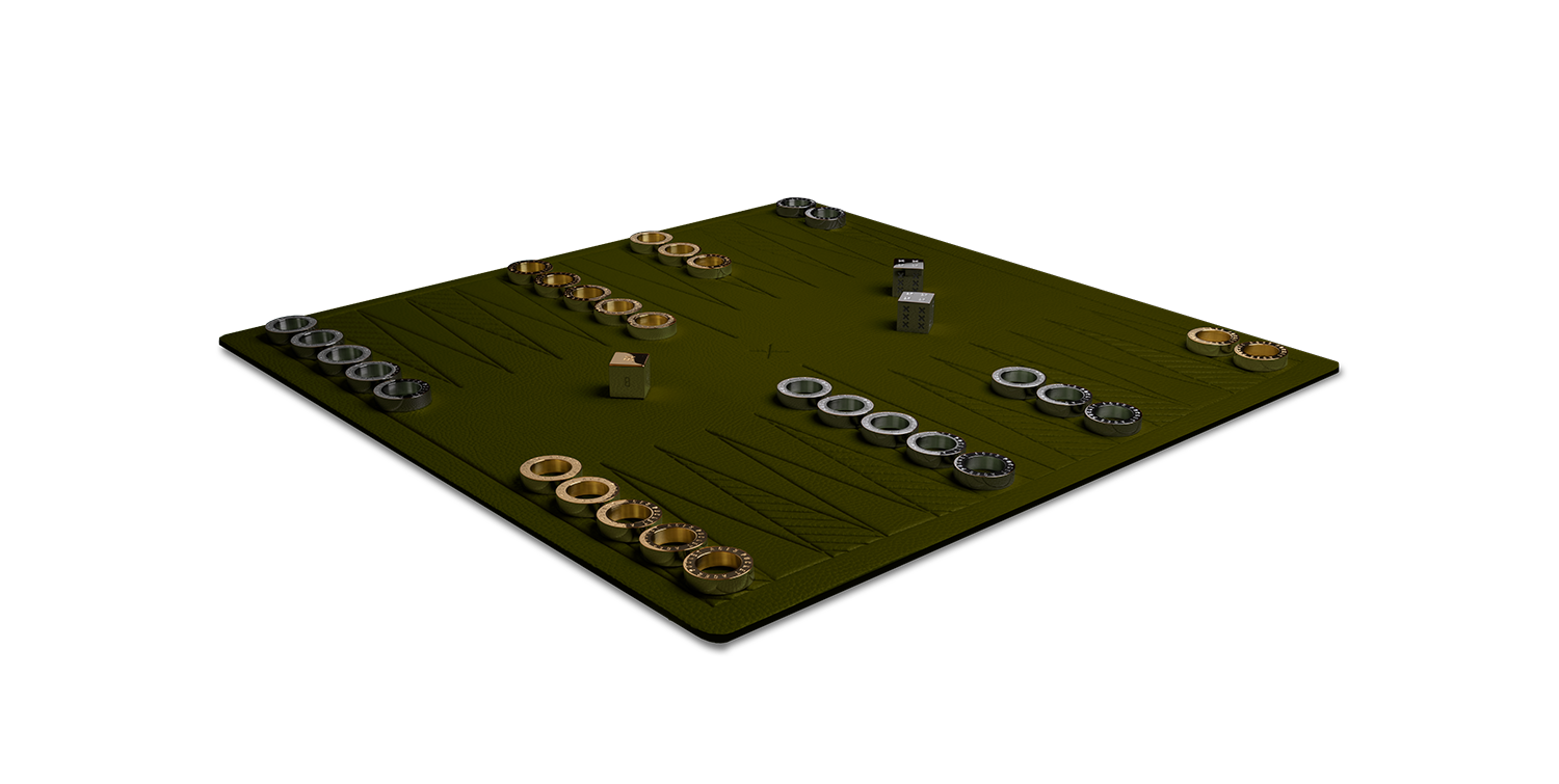 A backgammon set in an olive color