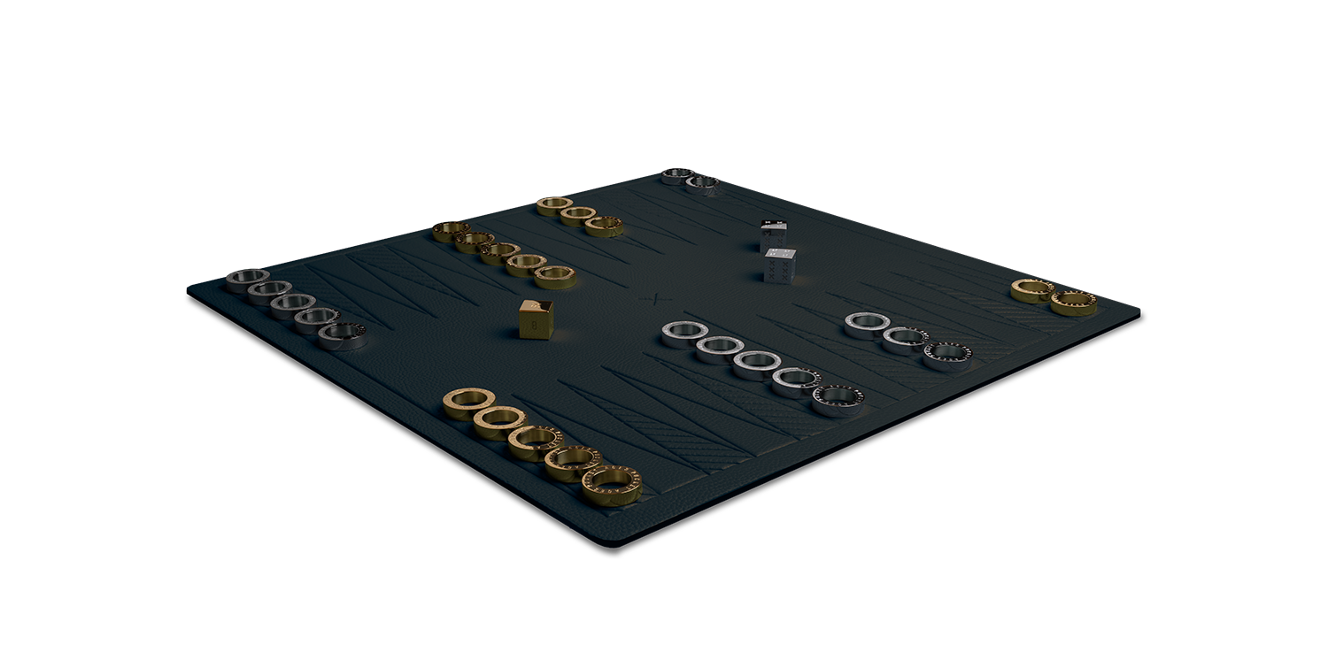 A backgammon set in a slate color